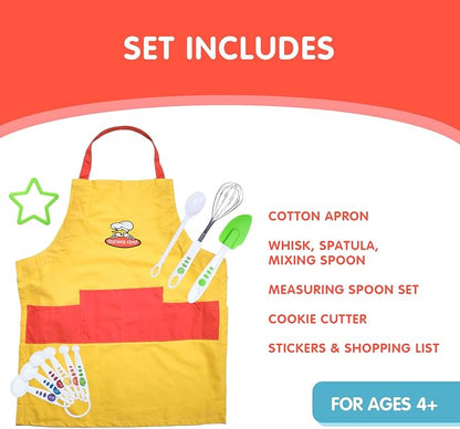Curious Chef 11-Piece Yellow and Orange Chef's Kit for Kids, includes Real Cooking and Baking Tools, Dishwasher Safe and Made with BPA-Free Plastic