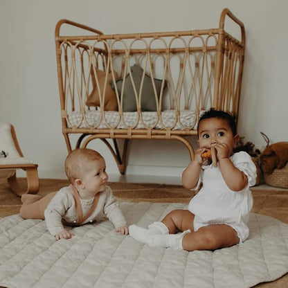 Frankie Lane French Linen.Reversible Playmat for Infants, Girl or boy. Nursery Decor Tummy time mat. Round Soft Indoor Area Padded Toddler Baby mat Rug Playroom Baby Floor mats (Natural)