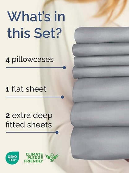 Extra Deep Split King Sheet Set - 7 Piece Breathable & Cooling Sheets - Hotel Luxury Bed Sheets Set - Easy Fit - Soft, Wrinkle Free & Comfy Sheets Set - Steel Blue Sheet Set with Extra Deep Pockets