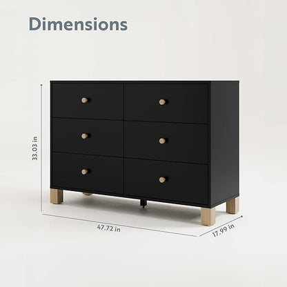 Storkcraft California 6-Drawer Double Dresser (Black with Driftwood) - GREENGUARD Gold Certified, Interlocking Drawer System, Dresser Drawer Organizer for Kids Bedroom