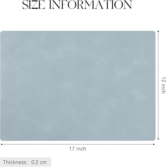 MOSAYT Vinyl Placemats Set of 4-12 X 17 Inch - Faux Leather 100% Waterproof Oil-Proof Wipeable PU Place Mats, Heat Resistant Reversible Table Mats for Kitchen, Dining, Outdoor (Sky Blue)