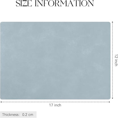 MOSAYT Vinyl Placemats Set of 4-12 X 17 Inch - Faux Leather 100% Waterproof Oil-Proof Wipeable PU Place Mats, Heat Resistant Reversible Table Mats for Kitchen, Dining, Outdoor (Sky Blue)