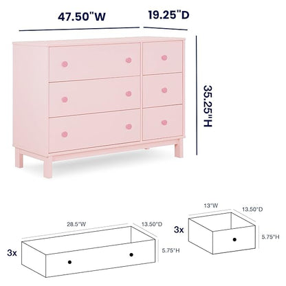 GAP babyGap Legacy 6 Drawer Dresser with Interlocking Drawers - Greenguard Gold Certified, Blush Pink/Dark Pink