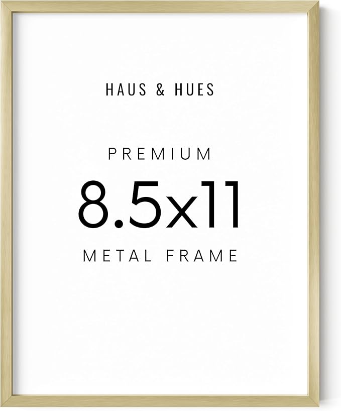 HAUS AND HUES 8.5x11 Gold Picture Frame - Gold 8.5x11 Frame Aluminum, Vertical & Horizontal Hanging, Shatterproof Plexiglass - Ideal for Home, Room, Office Decor (8.5x11 in, Gold)