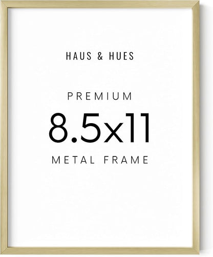 HAUS AND HUES 8.5x11 Gold Picture Frame - Gold 8.5x11 Frame Aluminum, Vertical & Horizontal Hanging, Shatterproof Plexiglass - Ideal for Home, Room, Office Decor (8.5x11 in, Gold)