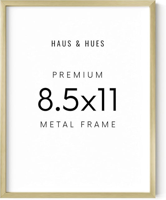 HAUS AND HUES 8.5x11 Gold Picture Frame - Gold 8.5x11 Frame Aluminum, Vertical & Horizontal Hanging, Shatterproof Plexiglass - Ideal for Home, Room, Office Decor (8.5x11 in, Gold)