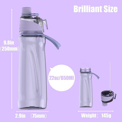 FEIJIAN Mist Water Bottle,22oz Sports Water Bottle with 2-IN-1 Mist & Sip Function, BPA-Free Plastic Water Bottles, Misting Water Bottle, Leakproof & Lightweight, Ideal for Fitness and Outdoor, Purple