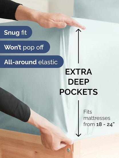 Extra Deep Queen Sheet Set - 6 Piece Breathable & Cooling Sheets - Hotel Luxury Bed Sheets Set - Easy & Secure Fit - Soft, Wrinkle Free & Comfy Sheets Set - Ice Blue Sheet Set with Extra Deep Pockets