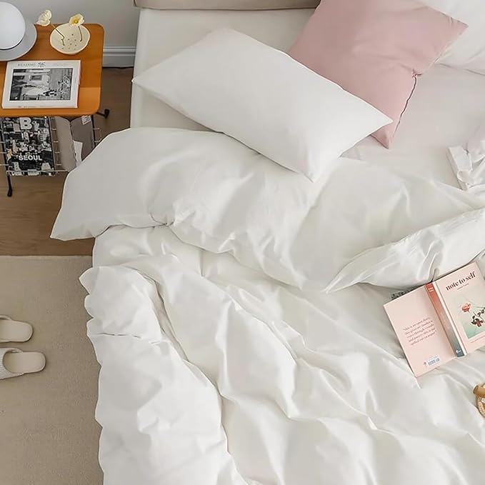 Cottonight White Comforter Sets Full Solid White Bedding Comforter Set Full Plain Cozy Breathable Quilts Blanket Soft Breathable Hotel Bedding Set with 2 Pillowcases for Women Men