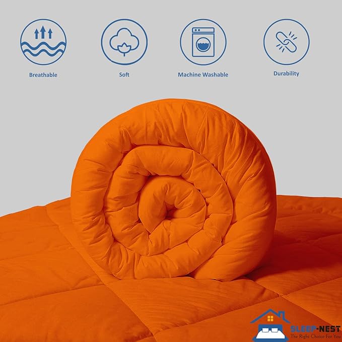 SLEEP-NEST All Season Super King Plus Comforter 128x128 Hotel Luxury Down Alternative Pinch Pleated 1 Piece Comforter with 8 Tabs/Loops,XL King Extra Large 400 GSM - Oversized King - Orange