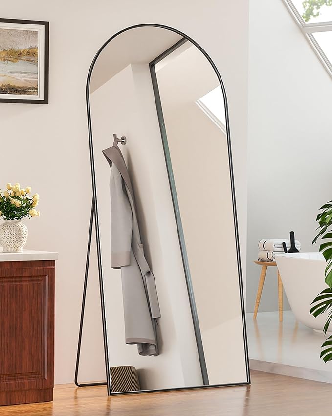 Full Length Mirror, 59"x19" Floor Mirror, Arch Floor Standing Mirror Freestanding Arch Full Body Mirrors with Stand for Bedroom, Hanging Mounted Mirrors for Living Room Cloakroom, Black