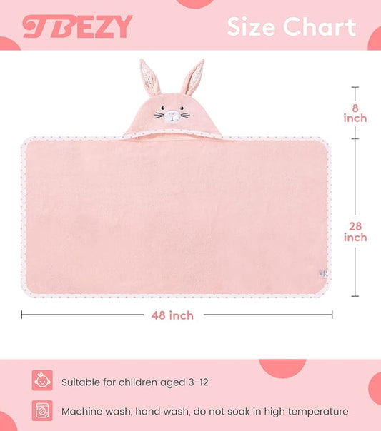 Hooded Towel for Kids 100% Cotton Ultra Soft with Unique Animal Design Large for Infants 3-10 Years (Bunny)