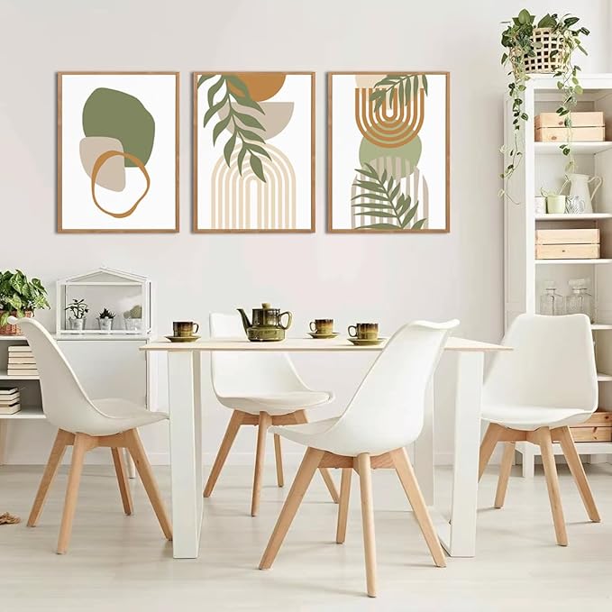IARTTOP Sage Green Boho Wall Art Framed Abstract Bohemian Canvas Wall Art Mid Century Modern Wall Decor For Living Room Bedroom Office 12x16 Inch Set Of 3