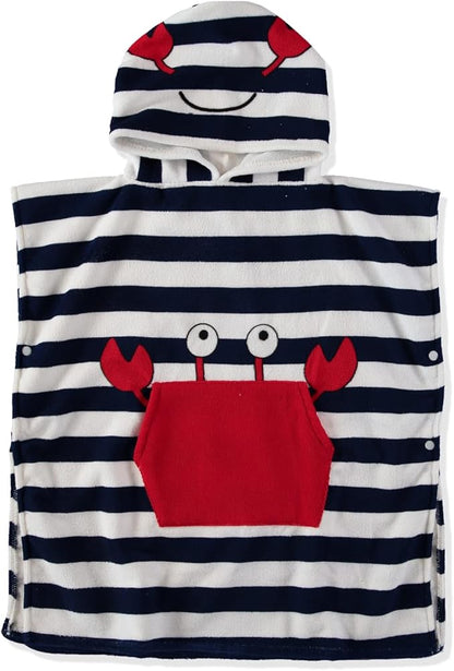 Boys & Girls Absorbent Hooded Beach Towel Pullover Character Microfiber Bath Towel with Side Snaps (Crab, 4-5), 27.00'' x 26.00''