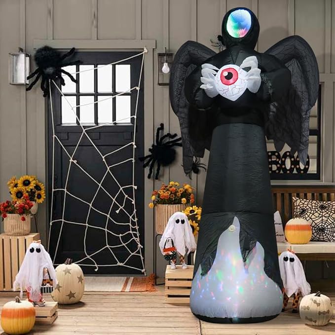 8FT Grim Reaper Halloween Inflatable Decorations Outdoor Scary Blow Up Yard Decor Built-in Scary Sound, with LED Lights, Large Spooky Inflatables for Lawn, Porch, Party, Graveyard