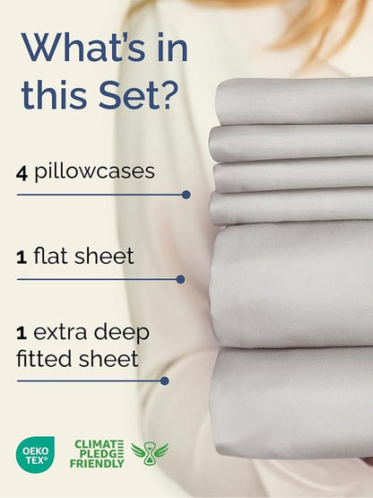 Extra Deep Cal King Sheet Set - 6 Piece Breathable and Cooling Sheets - Hotel Luxury Bed Sheets Set - Easy Fit - Soft, Wrinkle Free and Comfy Sheets Set - French Grey Sheet Set with Extra Deep Pockets