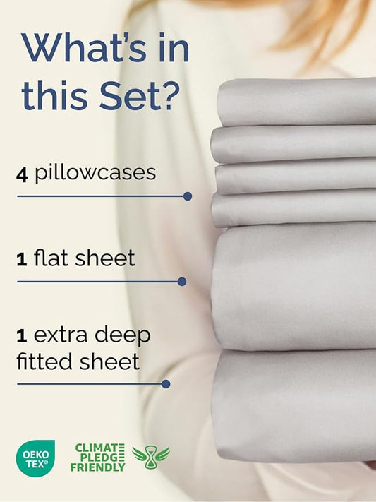 Extra Deep Cal King Sheet Set - 6 Piece Breathable and Cooling Sheets - Hotel Luxury Bed Sheets Set - Easy Fit - Soft, Wrinkle Free and Comfy Sheets Set - French Grey Sheet Set with Extra Deep Pockets