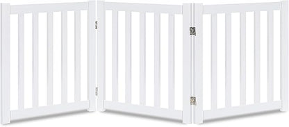 LZRS 3-Panel Wooden Free Standing Foldable Dog Gate – 24" High,Step-Over Safety Pet Gate for Doorways, Stairs, Hallways, Indoor Dog Barrier for Small to Medium Dogs & Puppies, White