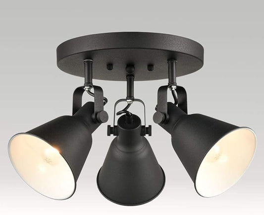 DIRYZON EUL Multi-Directional Ceiling Spot Light,Adjustable Round Track Lighting,Industrial Semi Flush Mount Ceiling Light Fixtures for Bedroom Hallway Matte Black-3 Light