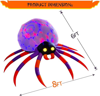 DomKom 8FT Halloween Inflatable Decorations Spider, Build-in Magic LED Lights Holiday Blow Up Yard Decoration for Halloween Holiday Party Outdoor,Garden Yard Lawn Decor