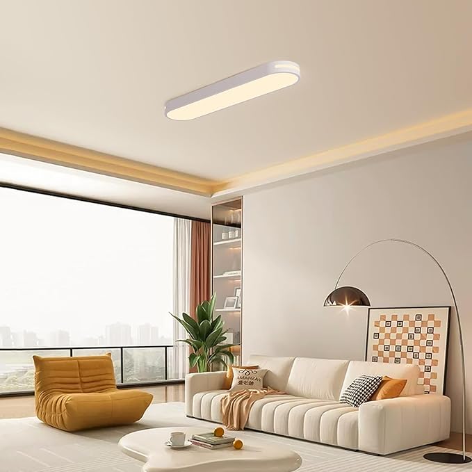Becailyer Modern LED Ceiling Lights, 23.6" Dimmable Flush Mount Ceiling Lamp with Remote Control, Metal Hollow Ceiling Chandelier Lighting Fixture for Hallway Aisle Office Dining Room Closet, White