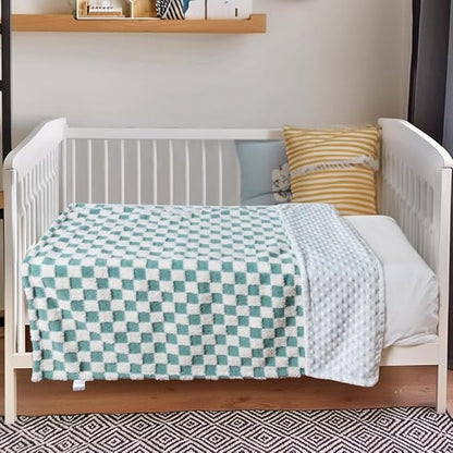 Soft Checkered Baby Blankets for Unisex Girls or Boys Breathable Gender Neutral Nursery Double Layer Blankets with Dotted Backing for Newborn Toddlers (30” X 40”)
