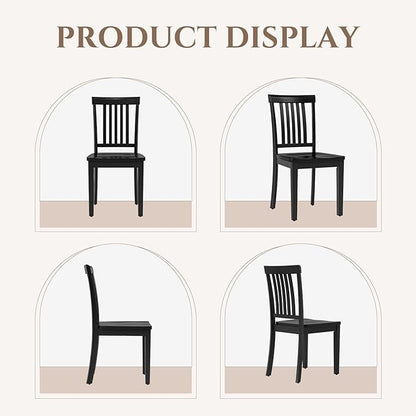 COLAMY Wooden Dining Chairs Set of 2, Solid Rubberwood Kitchen & Dining Room Chairs, High Spindle Back Windsor Style, Modern Dining Table Chairs, Non-Slip Foot Pads, Minimalist Home Furniture,Black