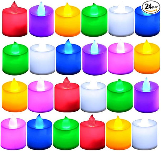 LANKER 24 Pack Flameless Tealight Candles, 7 Color Changing Battery Operated Led Tea Lights, Electronic Fake Candles, Decorations for Wedding, Party, Christmas, Halloween (7 Color Changing)