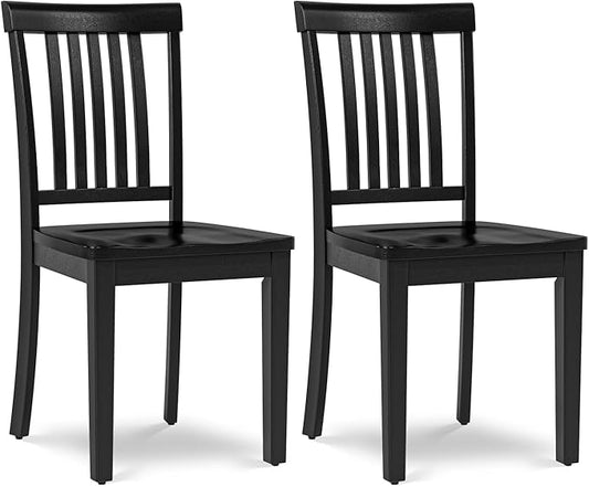 COLAMY Wooden Dining Chairs Set of 2, Solid Rubberwood Kitchen & Dining Room Chairs, High Spindle Back Windsor Style, Modern Dining Table Chairs, Non-Slip Foot Pads, Minimalist Home Furniture,Black