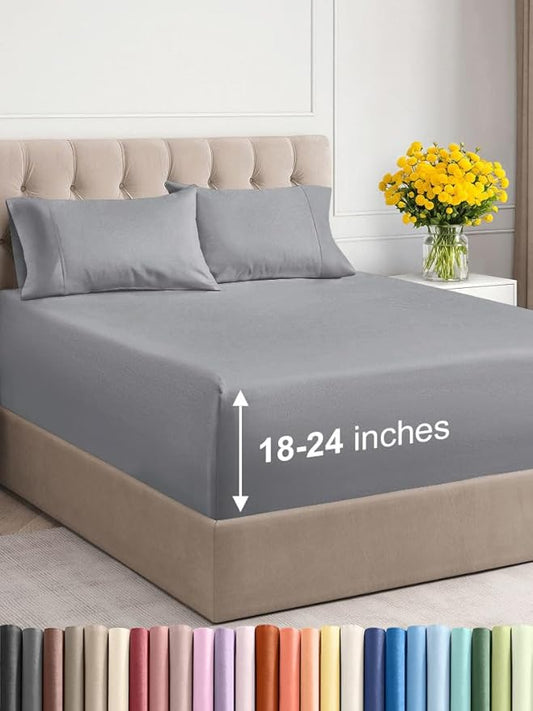 Extra Deep Twin XL Sheet Set - 4 Piece Breathable and Cooling Sheets - Hotel Luxury Bed Sheets Set - Easy Fit - Soft, Wrinkle Free and Comfy Sheets Set - Steel Blue Sheet Set with Extra Deep Pockets