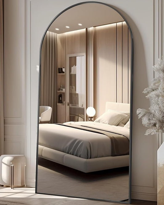 Full Length Mirror, 81"x41" Arched Floor Mirror Freestanding, Full Body Mirror Floor Standing Mirrors with Stand for Bedroom, Hanging Mounted Mirrors for Living Room Cloakroom, Black