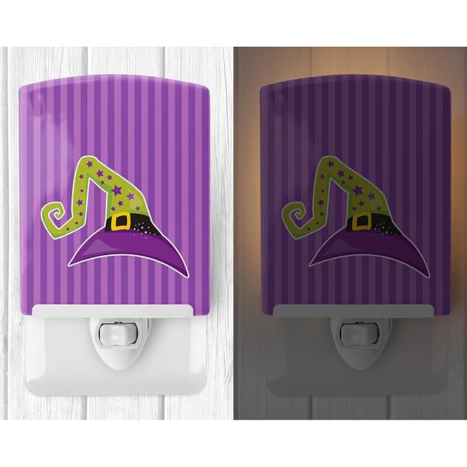 Caroline's Treasures BB9156CNL Halloween Witch's Hat #1 Ceramic Night Light Compact, UL-Certified, Ideal for Bedroom, Bathroom, Nursery, Hallway, Kitchen, 6x4x3, Multicolor