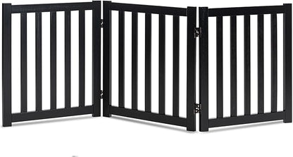 LZRS 3-Panel Wooden Free Standing Foldable Dog Gate – 24" High,Step-Over Safety Pet Gate for Doorways, Stairs, Hallways, Indoor Dog Barrier for Small to Medium Dogs & Puppies, Black