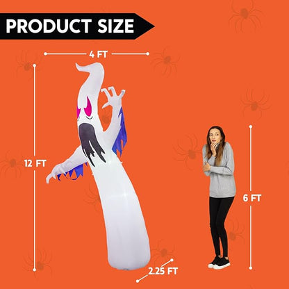 Joiedomi 12 FT Tall Halloween Inflatables Outdoor Decorations, Inflatable Ghost Halloween Decor Outdoor, Ghost Blow Ups for Yard with Blue Ice LEDs for Outside Decorations