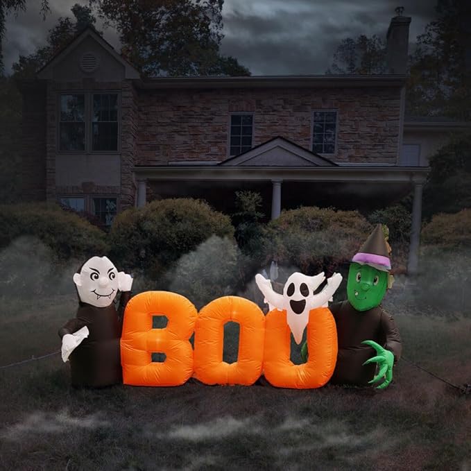 Haunted Hill Farm 6.5-Ft Wide Boo Sign Blow Up Inflatable with Lights, Outdoor Halloween Inflatable Decoration for Lawn and Yard, Large Spooky Holiday Decor