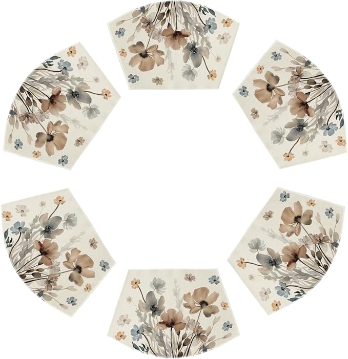 Artoid Mode Brown Poppy Floral Round Table Wedge Placemats Set of 6, Seasonal Winter Kitchen Dining Table Decoration for Indoor Party Home