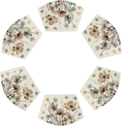 Artoid Mode Brown Poppy Floral Round Table Wedge Placemats Set of 6, Seasonal Winter Kitchen Dining Table Decoration for Indoor Party Home