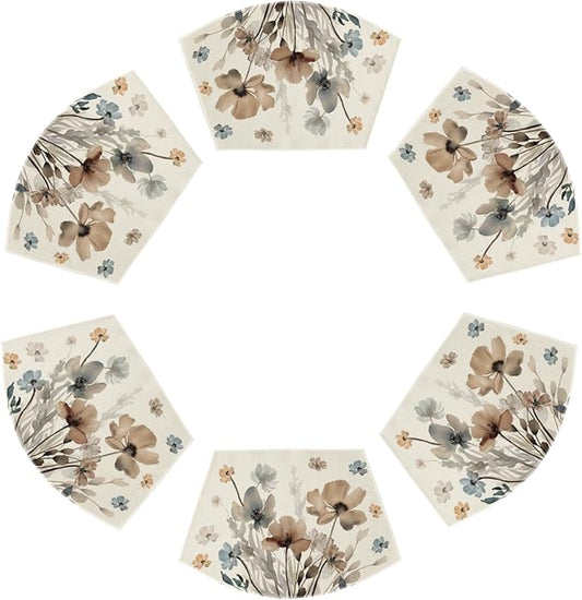 Artoid Mode Brown Poppy Floral Round Table Wedge Placemats Set of 6, Seasonal Winter Kitchen Dining Table Decoration for Indoor Party Home
