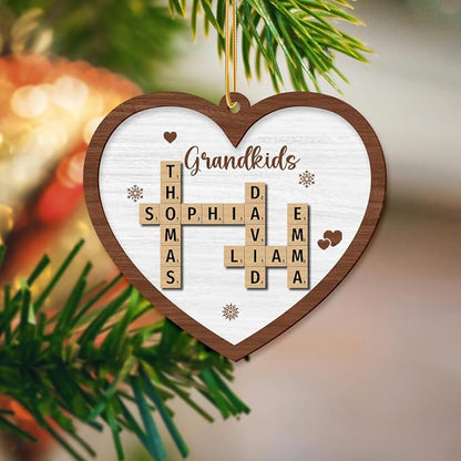 Personalized Crossword Ornament, Custom Wooden Christmas Decoration with Family Names, Personalized Ornaments for Christmas, Personalized Wooden Decoration, Custom Christmas Ornament
