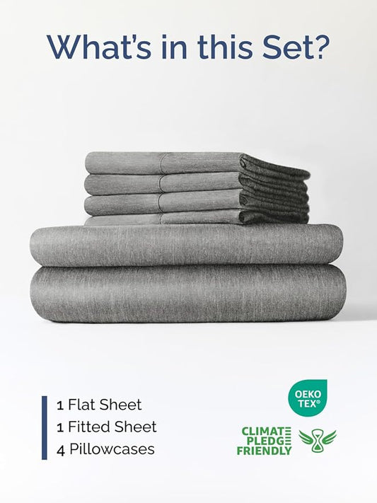 Extra Deep Full Sheet Set - 6 Piece Breathable and Cooling Sheets - Hotel Luxury Bed Sheets Set - Easy Fit - Soft, Wrinkle Free and Comfy Sheets Set - Heathered Grey Sheet Set with Extra Deep Pockets