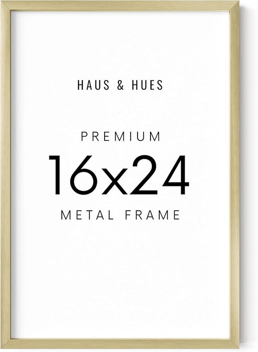 HAUS AND HUES 16x24 Gold Picture Frame - Gold 16x24 Frame Aluminum, Vertical & Horizontal Hanging, Shatterproof Plexiglass - Ideal for Home, Room, Office Decor (16x24 in, Gold)