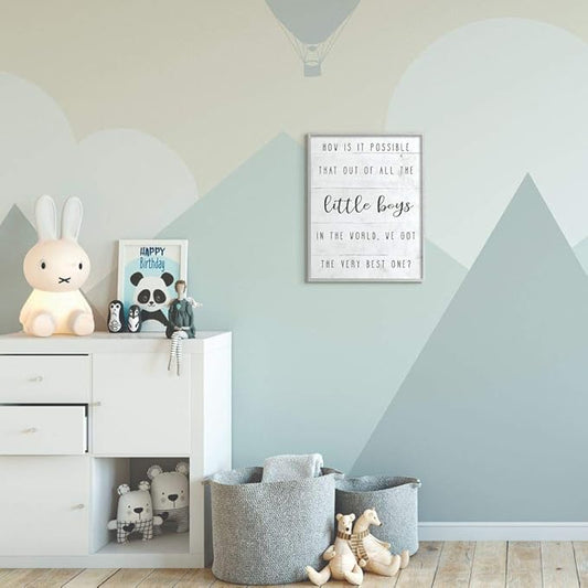 Stupell Industries Best Little Boy Family Kids Home Inspirational Word, Design by Artist Daphne Polselli Wall Art, 16 x 20, Grey Framed