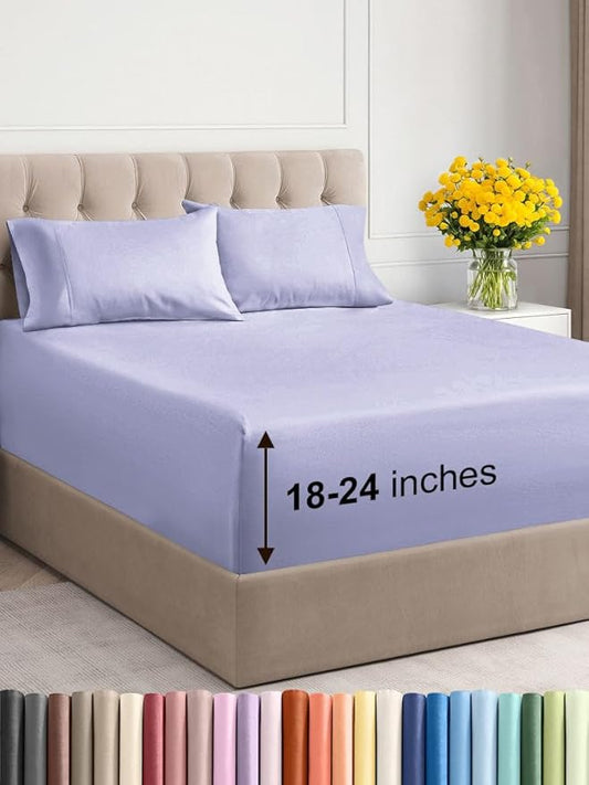 Extra Deep Twin XL Sheet Set - 4 Piece Breathable & Cooling Sheets - Hotel Luxury Bed Sheets Set - Easy & Secure Fit - Soft, Wrinkle Free & Comfy Sheets Set - Lavender Sheet Set w/Extra Deep Pockets