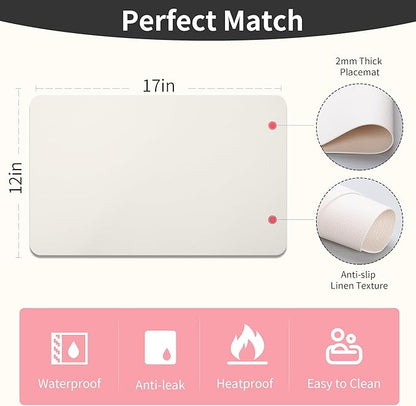 Maxpearl Faux Leather Placemats Set of 4, Waterproof - Wipe Clean - Heat Resistant - Anti Slip Dining Table Place Mats, Suitable for Indoor & Outdoor Use, 17’’×12’’, Ivory White