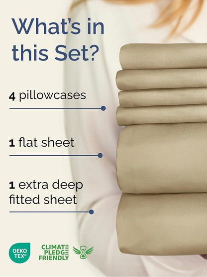 Extra Deep King Sheet Set - 6 Piece Breathable and Cooling Sheets - Hotel Luxury Bed Sheets Set - Easy & Secure Fit - Soft, Wrinkle Free and Comfy Sheets Set - Beige Sheet Set with Extra Deep Pockets