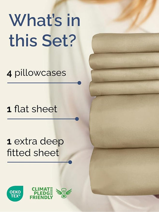 Extra Deep King Sheet Set - 6 Piece Breathable and Cooling Sheets - Hotel Luxury Bed Sheets Set - Easy & Secure Fit - Soft, Wrinkle Free and Comfy Sheets Set - Beige Sheet Set with Extra Deep Pockets