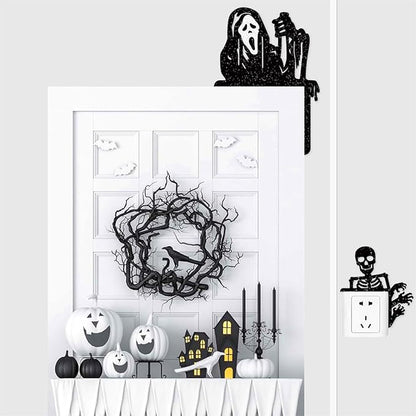 Removable 8 Pack Creative Halloween Switch Decals Black Ghost Skeleton Witch Door Frame Wall Decals Decorative Art Murals for Halloween Living Room Bedroom Bathroom Kitchen Light Switch Decor Decals