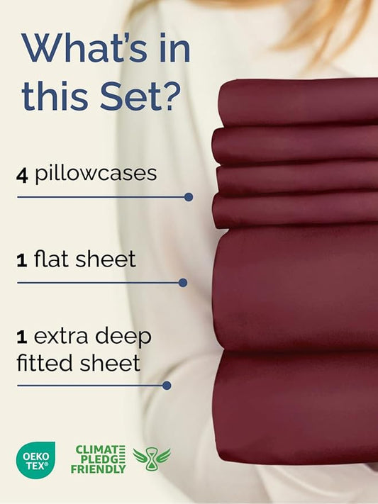 Extra Deep King Sheet Set - 6 Piece Breathable & Cooling Sheets - Hotel Luxury Bed Sheets Set - Easy & Secure Fit - Soft, Wrinkle Free & Comfy Sheets Set - Burgundy Sheet Set with Extra Deep Pockets