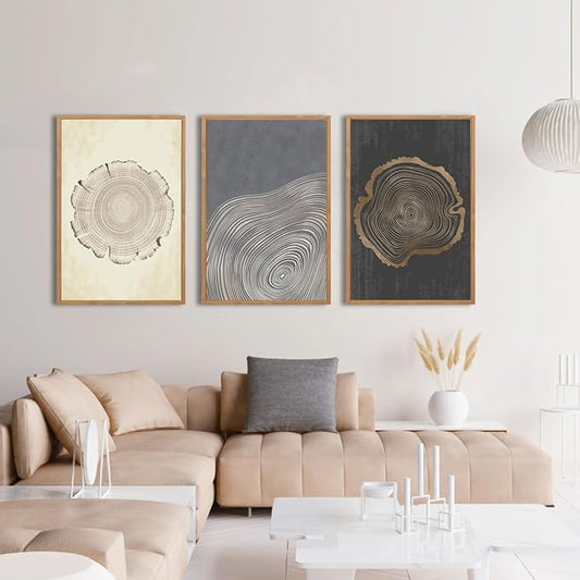 IARTTOP Framed Tree Ring Wall Art Set of 3 Modern Abstract Wood Stump Wall Decor for Living Room Bedroom1Office 16x24 Inch