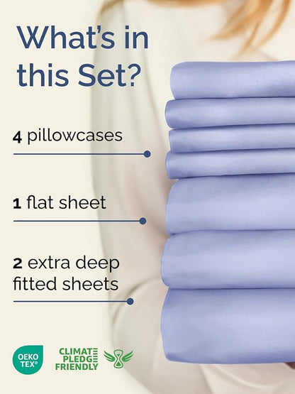 Extra Deep Split King Sheet Set - 7 Piece Breathable and Cooling Sheets - Hotel Luxury Bed Sheets Set - Easy Fit - Soft, Wrinkle Free and Comfy Sheets Set - Lavender Sheet Set with Extra Deep Pockets